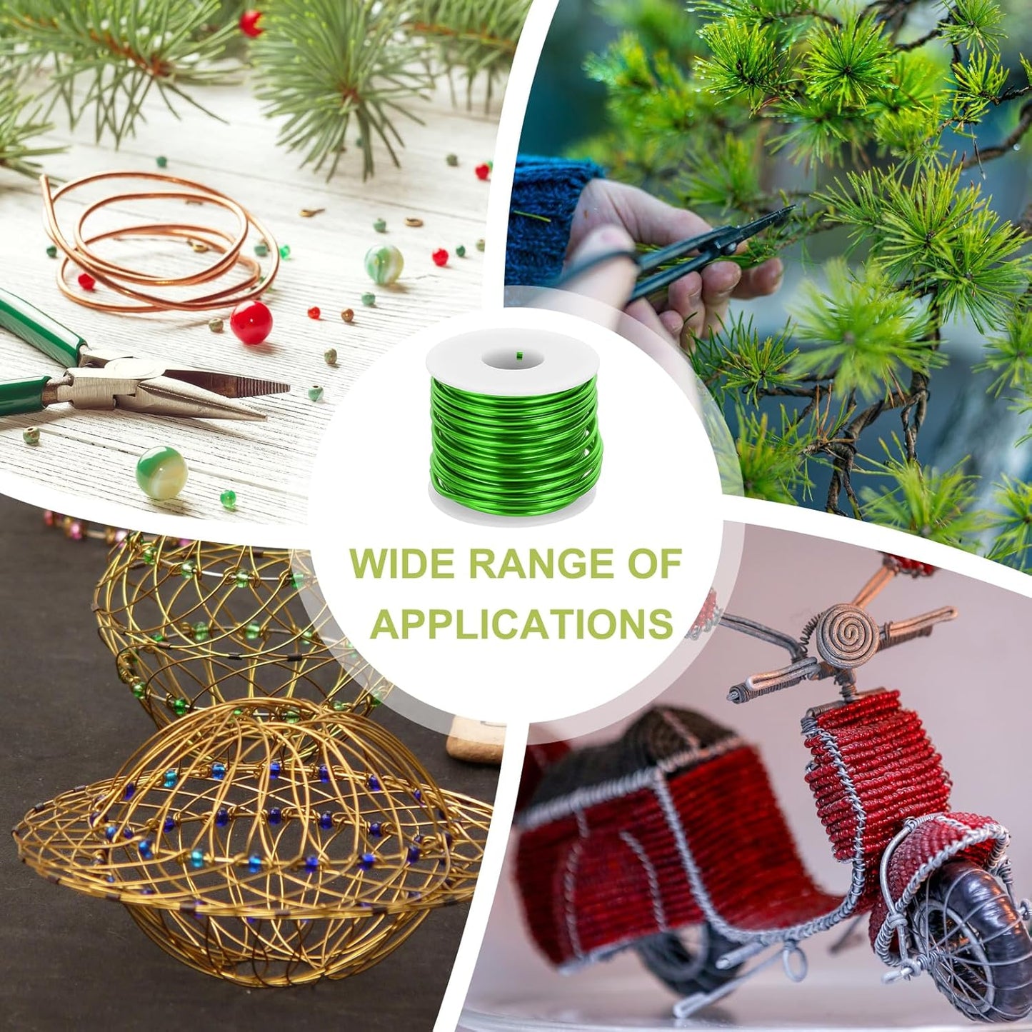 MECCANIXITY 9 Gauge Anodized Aluminum Craft Wire Bendable Bonsai Training Wire 56 Feet 3mm for Sculpting Crafts Wreath Floral Beading Jewelry Making, Green