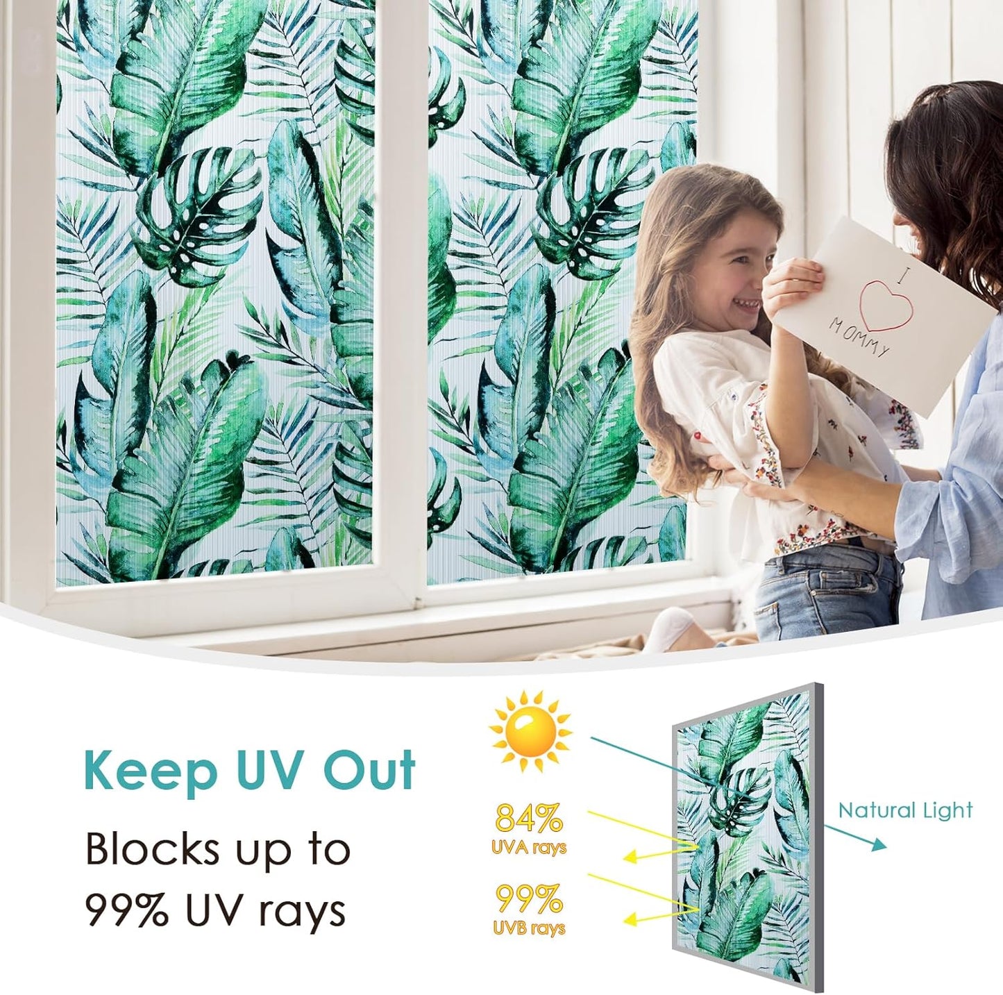 DKTIE Nature Pattern Rainbow Window Film Decorative Stained Glass Window Film Static Cling Films Easy Apply Removable Comes with Tools (U560-Reeded Glass, 35.4" x 118.1")