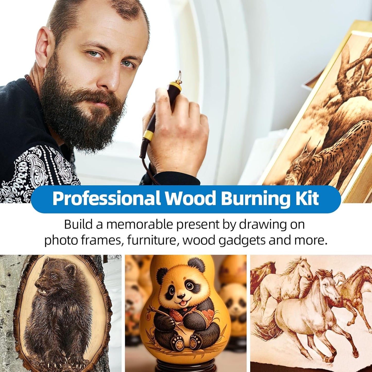 LH55-Z2-NS3 wood burning pen Wood Burning Tool Pen 200~750℃, Wood Burning kit with Digital Thermometer,3 pyrographic Wood Burning pens, 3 solid copper pen tips, 33 Wood Burning Pen Tips