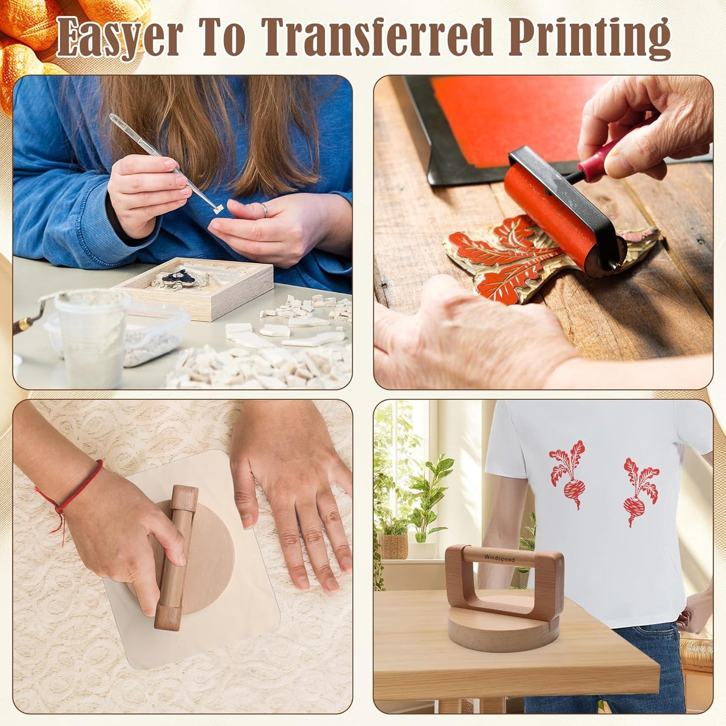 1+1 Pcs Block Printing Baren, Windspeed Wood Baren Printmaking Tool Supplies for Printing, Crafting, Scrapbooking, Linocut