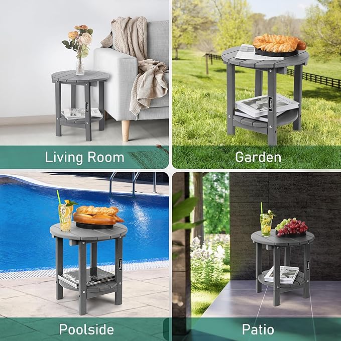 FUNBERRY Outdoor Adirondack Side Table, 2-Tier Patio End Tables, HDPE All Weather for Outside