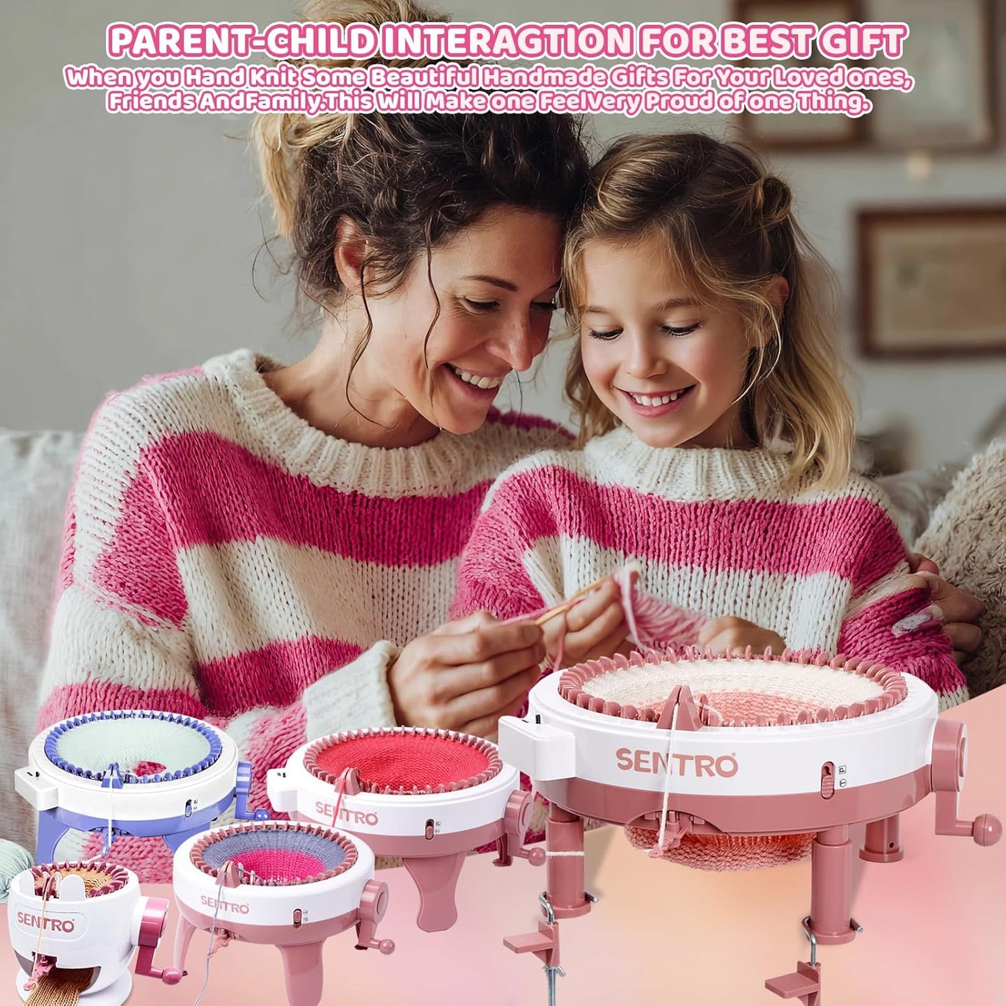 BZVV Knitting Machine for SENTRO 48 Needles Smart Knitting Crochet Machine with Row Counter for Adults and Beginners, Knitting Board Rotating Double Loom, Weaving Loom Machine Kit New Year Gifts