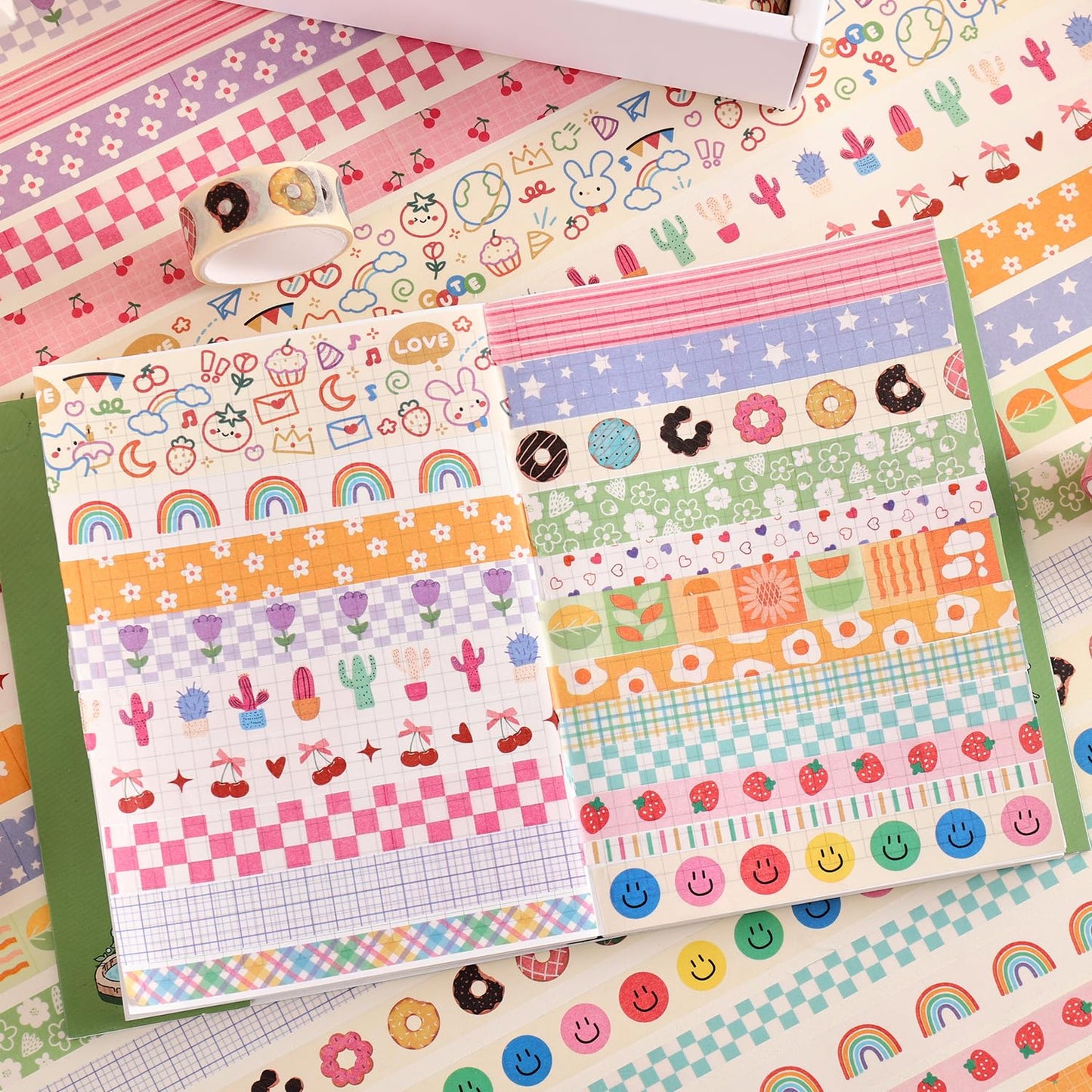 32 Rolls Colorful Cute Floral Writable Washi Tape Set, Decorative Tapes for Scrapbooking and Journaling, Junk Journal Supplies, Bullet Journaling for Women Girl 5-30mm Wide 9.84ft Long/Roll