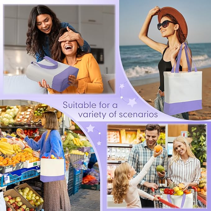 Sanwuta 24 Pcs Canvas Tote Bags Bulk with Zipper Cosmetic Bags 18.5" Cotton Canvas Bag with Handles Reusable Shopping Bags
