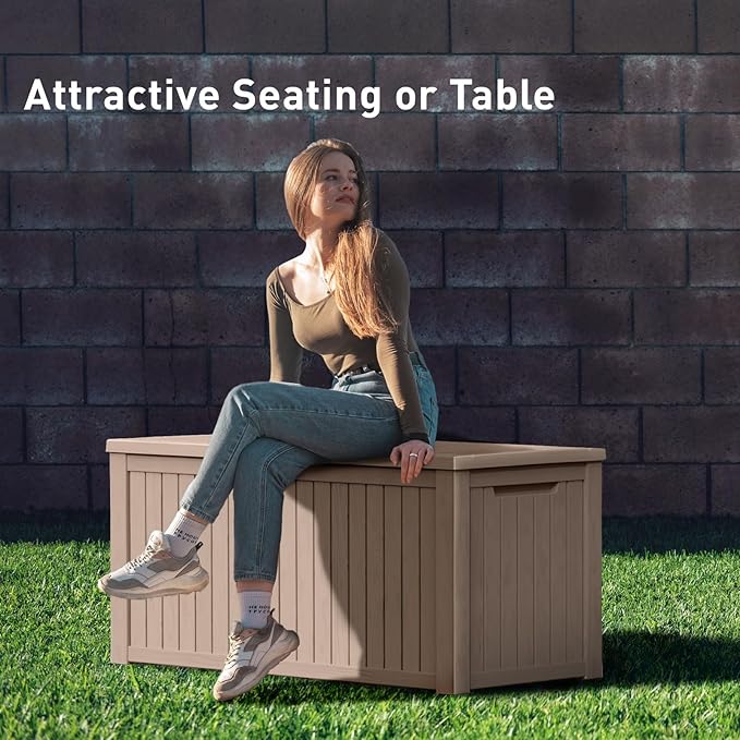 DRATO 200 Gallon Deck Box, Waterproof Resin Large Outdoor Storgae Box for Patio Furniture, Patio Cushions, Gardening Tools, Pool Supplies, Lockable(Gray,200 Gallon)