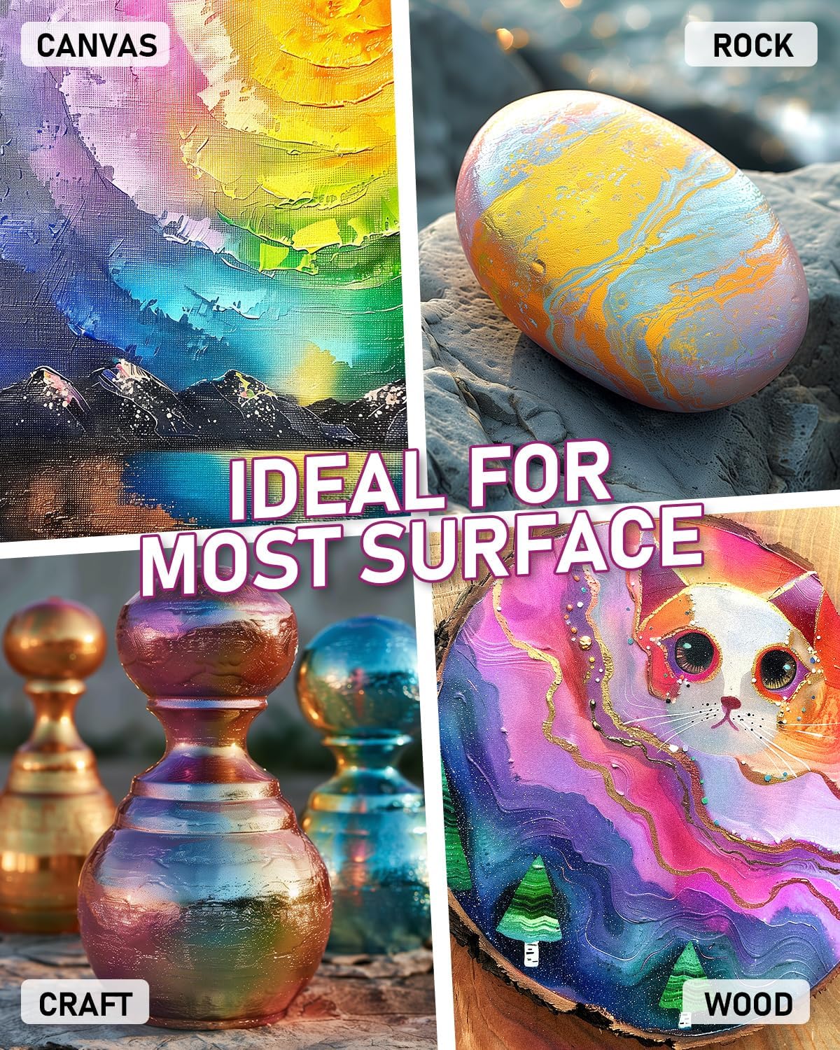 Nicpro Iridescent Pink Acrylic Paint, 8.45oz / 250ml Large Bottle Pink Metallic Acrylic Paint, Color Shifting & Non-Toxic Art Painting Supplies For Craft Canvas Fabric Rock Wood Ceramic Metal