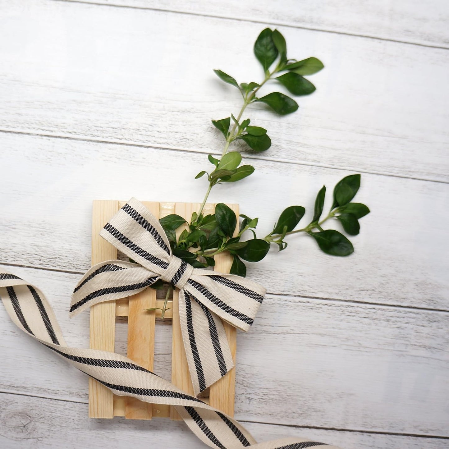 CT CRAFT LLC Ivory Cotton Black Stripes Ribbon 1" x 10 Yards for Home Décor Gift Present Wrapping DIY Crafts Birthday Wedding Bouquet Christmas