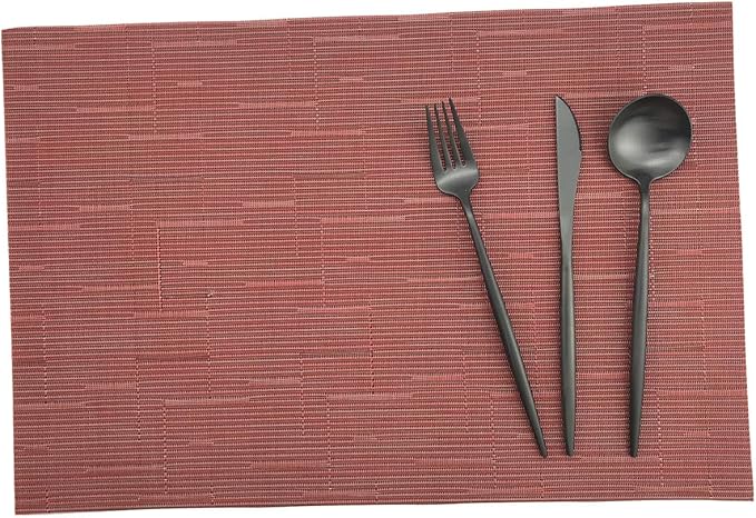 Gugrida Placemats PVC Table Mats Woven Vinyl Placemats, Set of 6 (18"X12" Red Stripe)