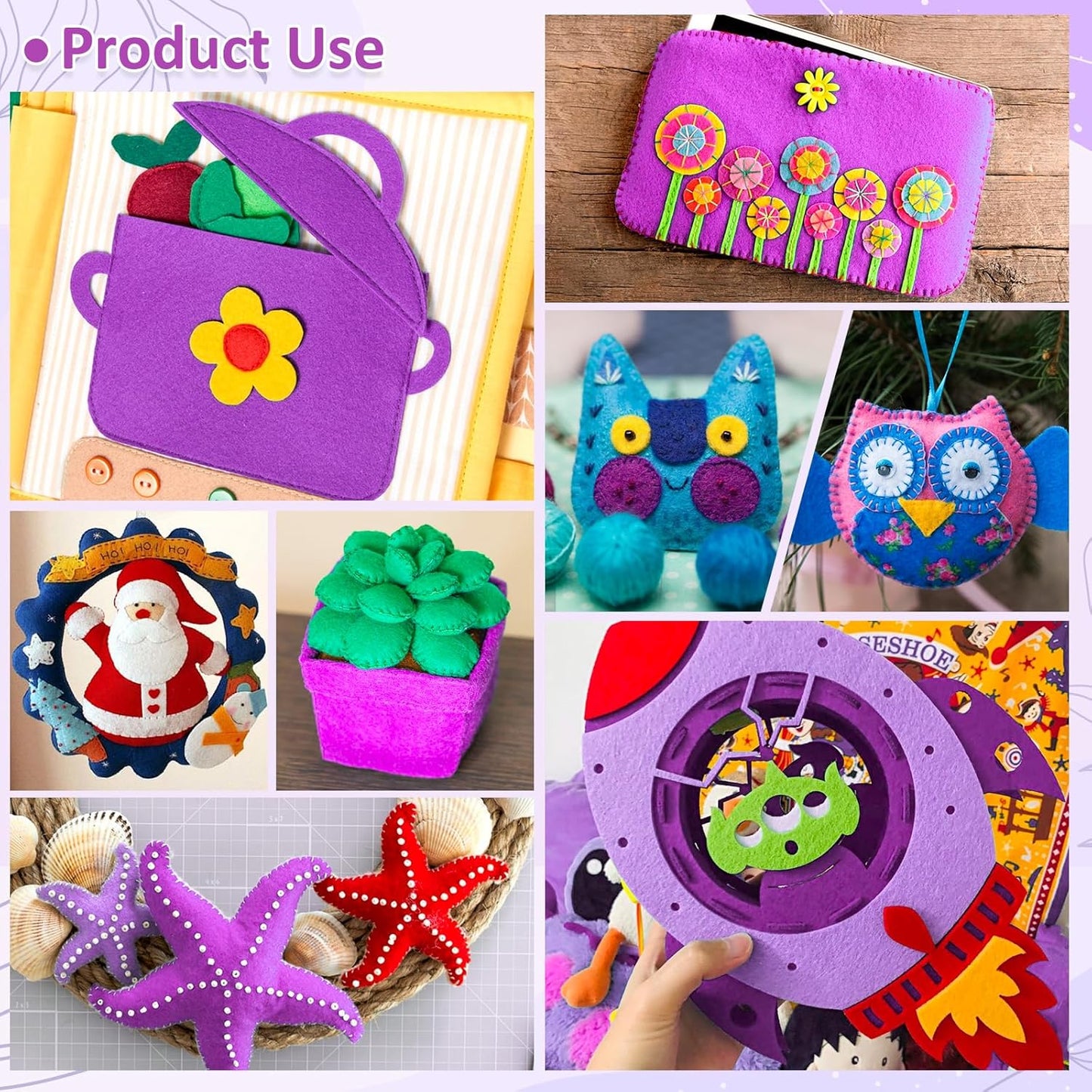 XSEINO 13 Rolls 8"x35" 1.4mm Thick Soft Felt Fabric Sheet 13 Assorted Purple Series Colors Felt Pack for DIY Craft Sewing Squares Nonwoven Patchwork