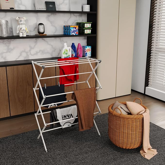 Drying Rack for Laundry, Foldable Clothes Drying Rack, Small Collapsible Dry Rack for Clothes, Use for Indoor & Outdoor Drying Clothes, 40"x29"x14.5"(White)