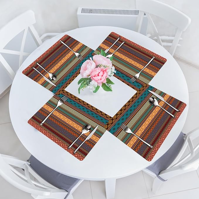 Faux Leather Placemats Set of 4 - Boho Heat Resistant Placemat for Dinner Table, Non-Slip Waterproof Oil-Proof Washable Reusable Placemat for Indoor Outdoor Kitchen Decor, 15.75In*11.81In