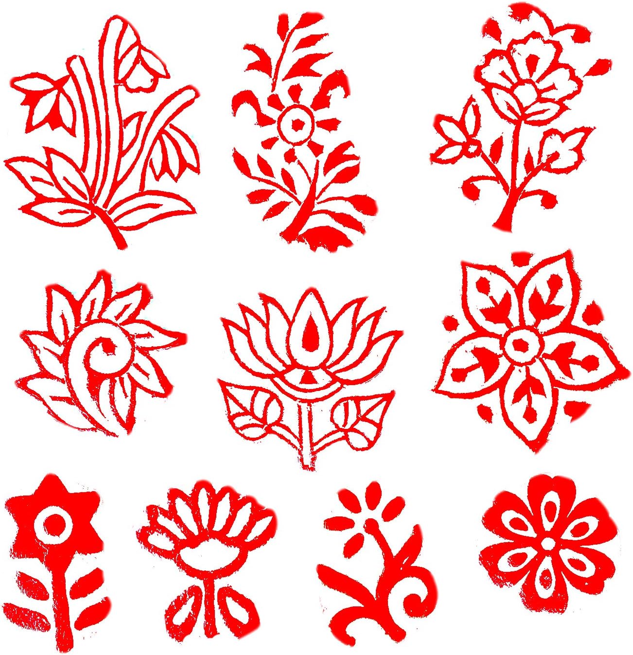 Royal Kraft Floral Wooden Printing Stamps (Set of 10) - DIY Henna Fabric Textile Paper Clay Pottery Blocks Htag2176