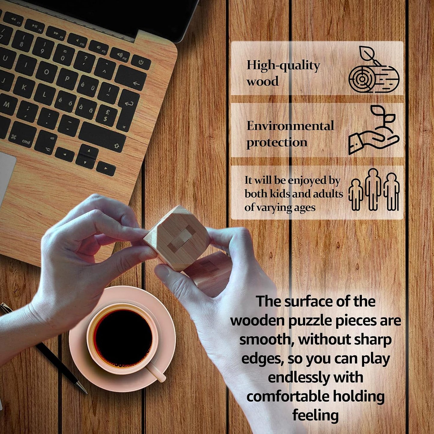 VolksRose 15pcs Wooden Brain Teaser Puzzles, IQ Challenge Puzzle Games, Logic Smart Mind Puzzle Box Lock Toy Removing Assembling 3D Small Puzzle Gift Set for Adults Teenagers Kids, 1.8inch 4.5cm