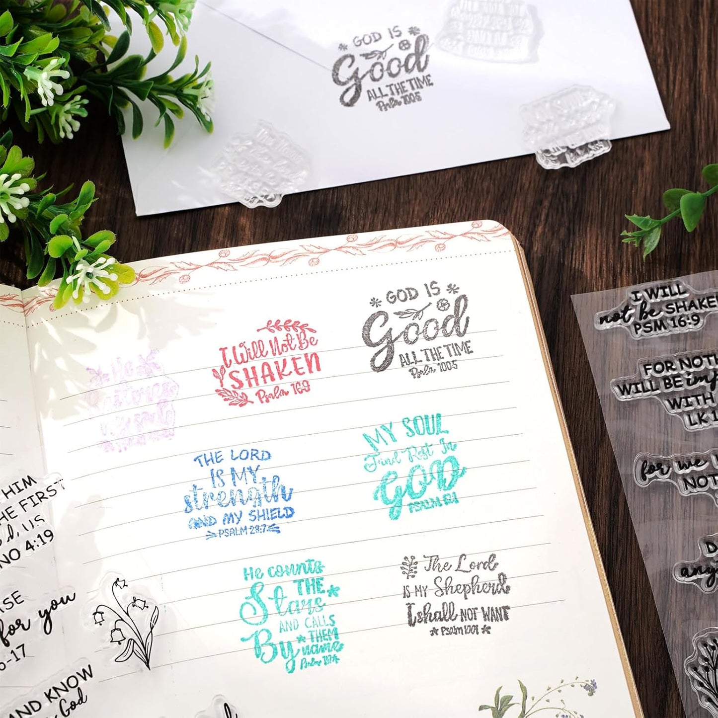 Whaline 4 Sheet Bible Verse Words Clear Stamps Christian God Jesus Silicone Transparent Stamps Border Stamp Cards for DIY Craft Card Making Scrapbooking Embossing Album Decor