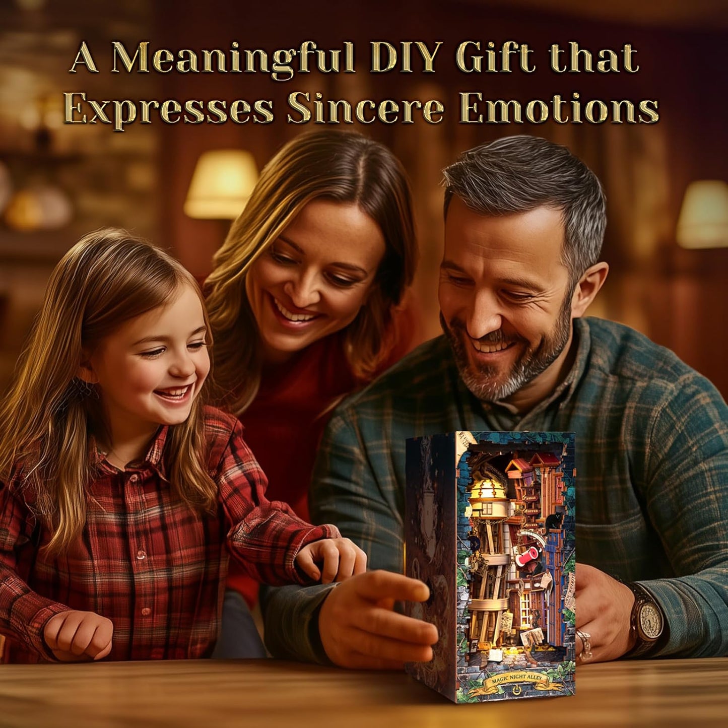 3D Wood Puzzle Book Nook Kit, DIY Magical Miniature Dollhouse with LED Light, Magic Night Alley Bookshelf Insert Bookend for Display, 3D Puzzle Craft Set for Adults(Magic Night Alley)