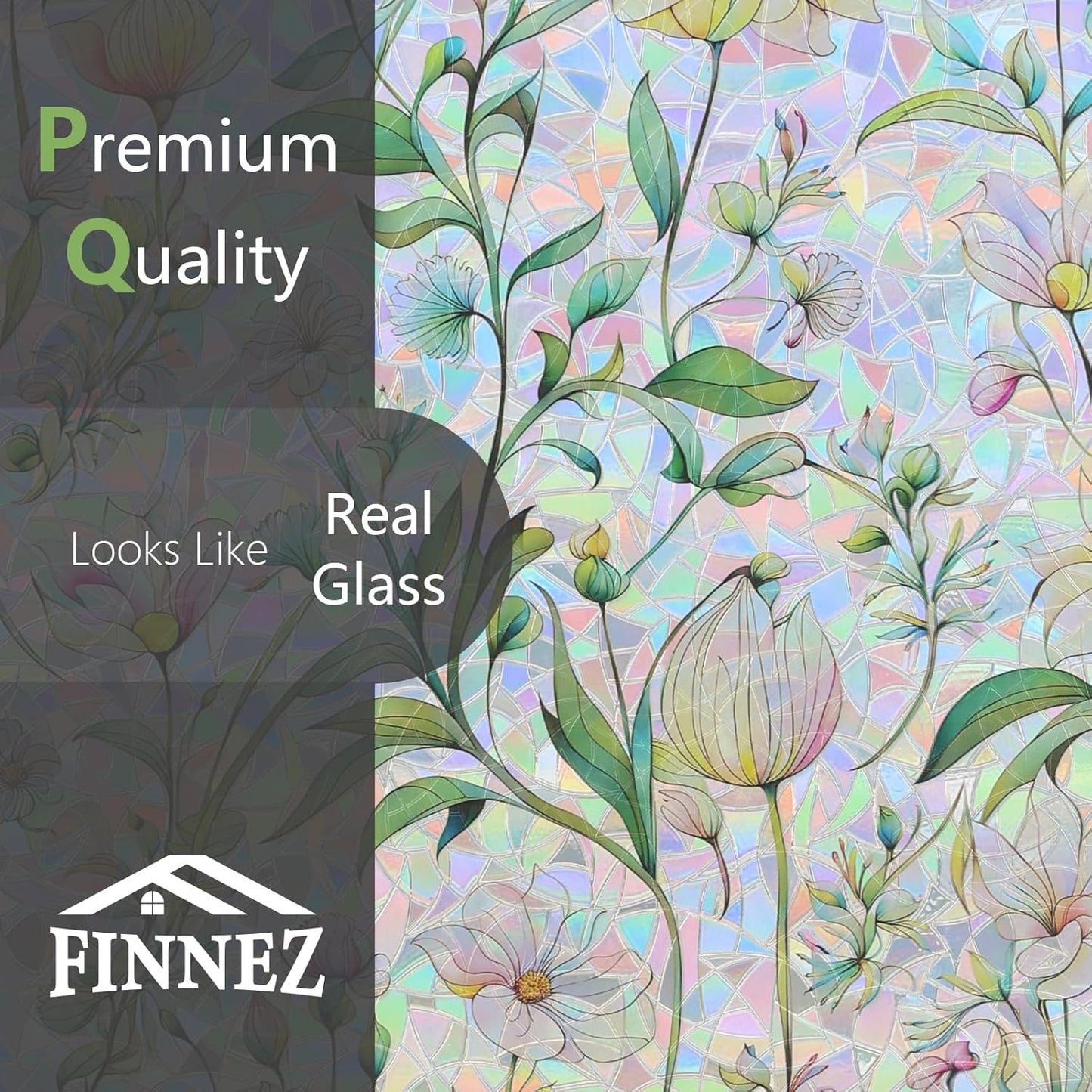 FINNEZ Window Privacy Film Stain Glass Film Flowers Rainbow Window Film Window Clings Non-Adhesive Reusable Decorative for Home(Forest Rainbow,45.2 Inch x 13.1 Feet)