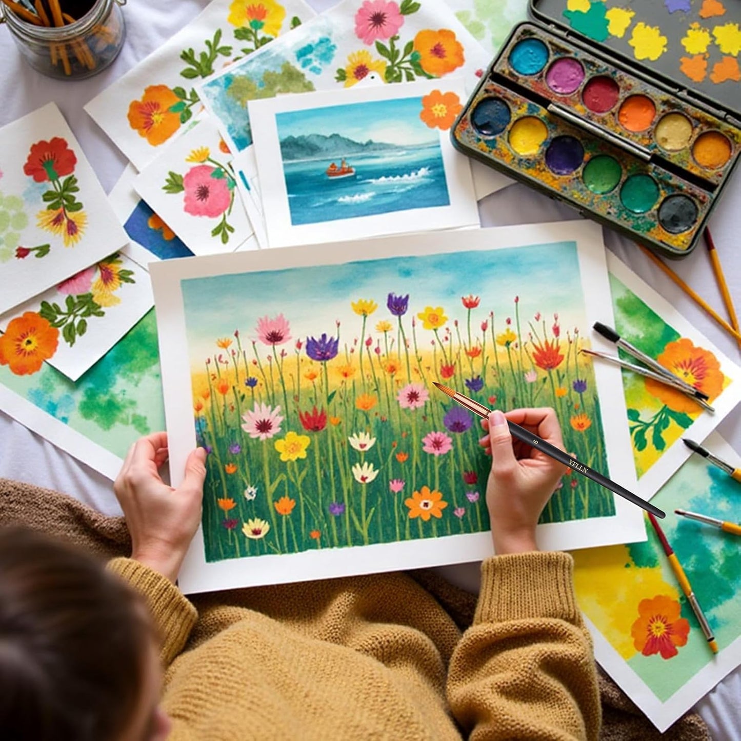 Paint Brush Set 6 Different Shapes for Watercolor Rock Face Painting Brush, Artist Craft Brush Supplies, Paint Brush Set for All Purposes Adult Painting (6)