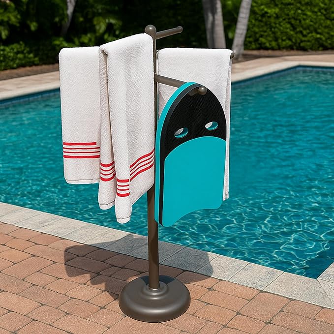 Portable Pool Towel Rack – Rustproof PVC Bars Portable Outdoor Towel Drying Rack in Bronze – Ideal Outdoor Drying Stand for Pool Towels, Beach Towels & Wet Swimwear