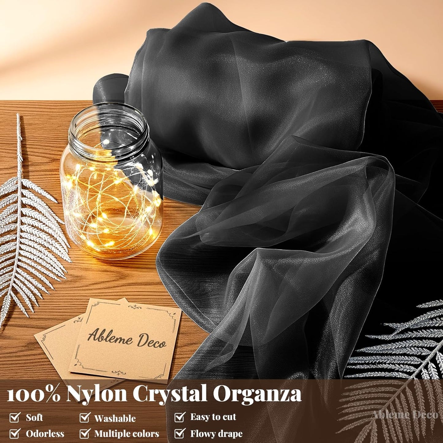 Sheer Fabric 60" x 1 Yards (3 ft) Organza Fabric by The Yard for DIY Wedding Decorations Craft Projects Party Backdrops Bows (Black)