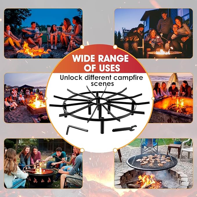 Fire Pit Grate & Fireplace Grate, Heavy Duty Heat Resistant Campfire Grill for Campfires and Outdoor fire pits(Black, 24in)