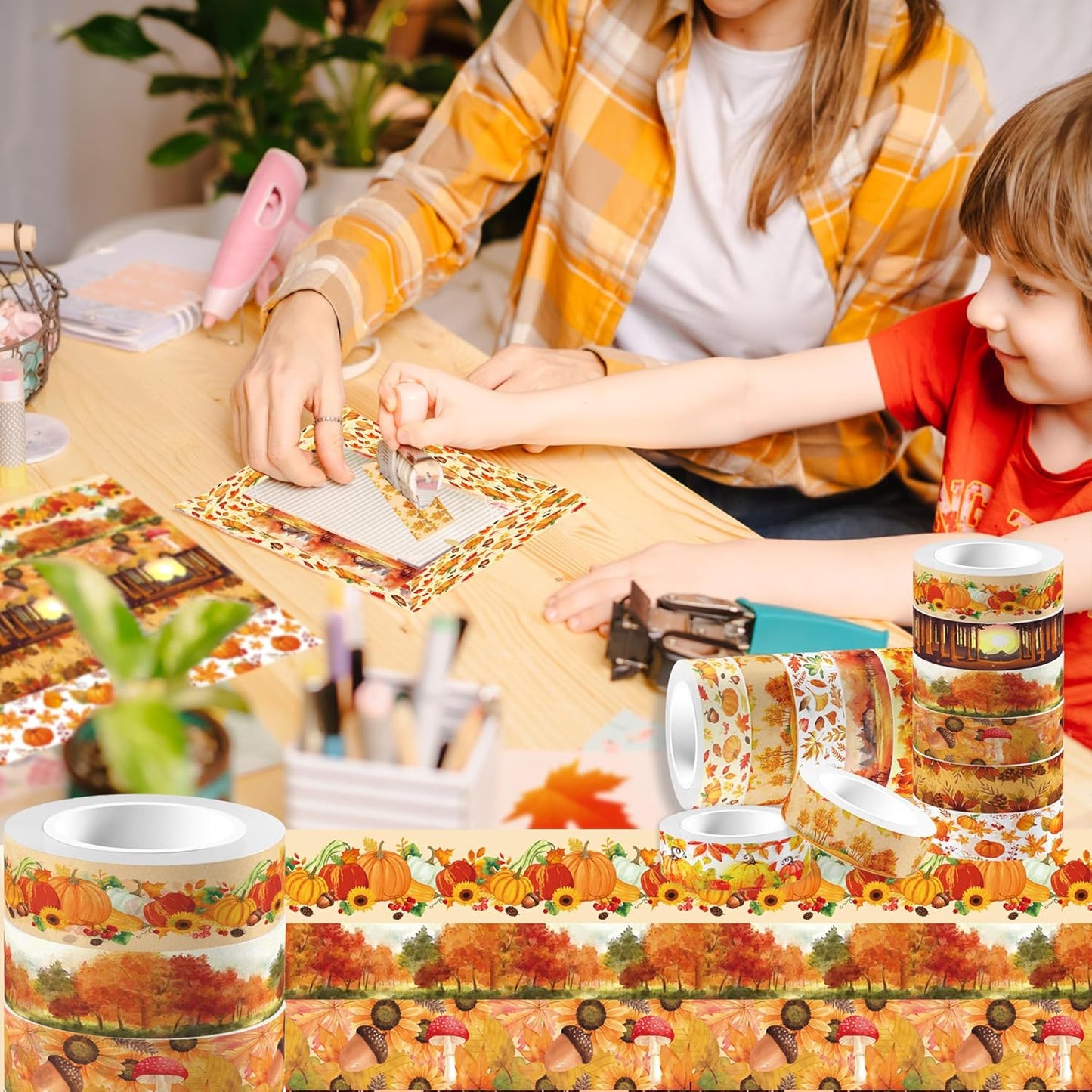 12 Pcs Thanksgiving Washi Tape Maple Leaf Print Masking Tape Pumpkin Pattern Decorative Paper Sticker for Fall Party Holiday Scrapbook DIY Craft Gift Wrapping Handbook Sticker