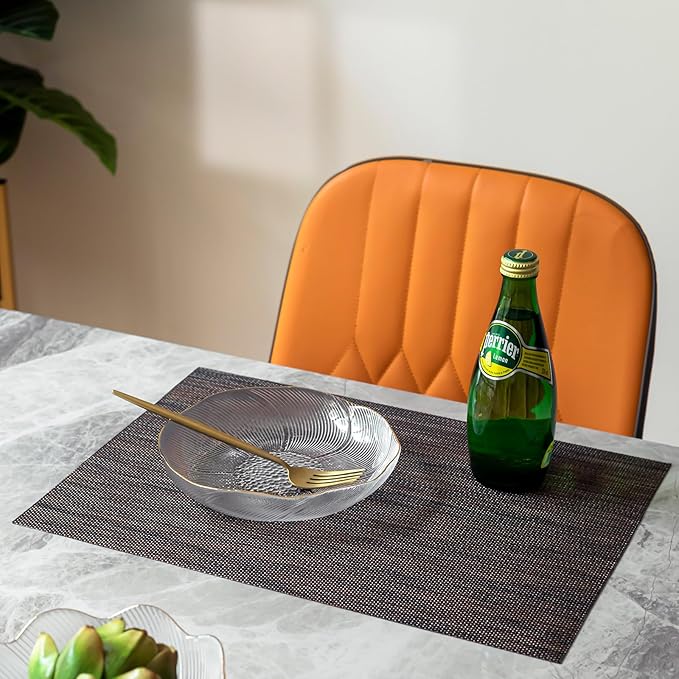 LEXMORE PlaceMats Set of 12 Vinyl/Plastic Woven Place Mats for Kitchen Table Indoor/Outdoor Washable PlaceMat Wipeable Dining Table Mats(Black/Brown)