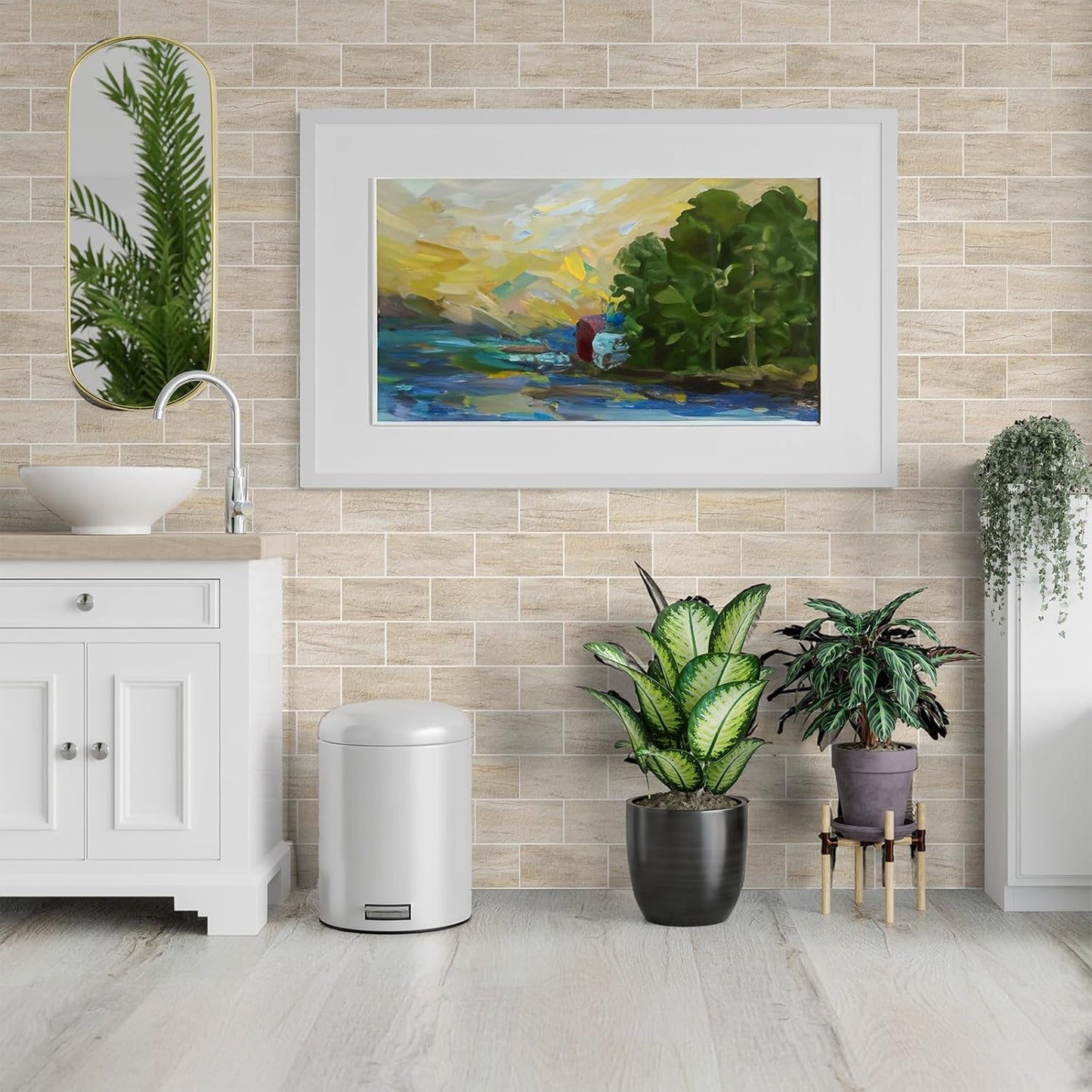 4 Pieces Peel and Stick Backsplash for Kitchen, 3" x 6" PVC Subway Tile Upgraded Grayish Beige with Gray Grout Backsplash Stick on Tile Elevate Kitchen, Bathroom, Fireplace,RV