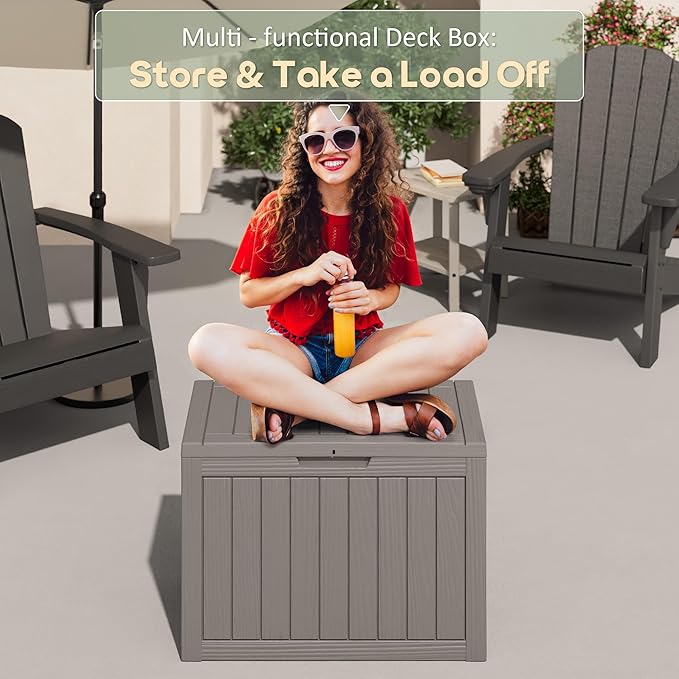 48 Gallon Outdoor Storage Deck Box Waterproof,Garden Tool,Backyard Cushion,Poolside Storage,Small Delivery Boxes for Outside,UV-Resistant & All-Weather,Wood-like Striped Gray