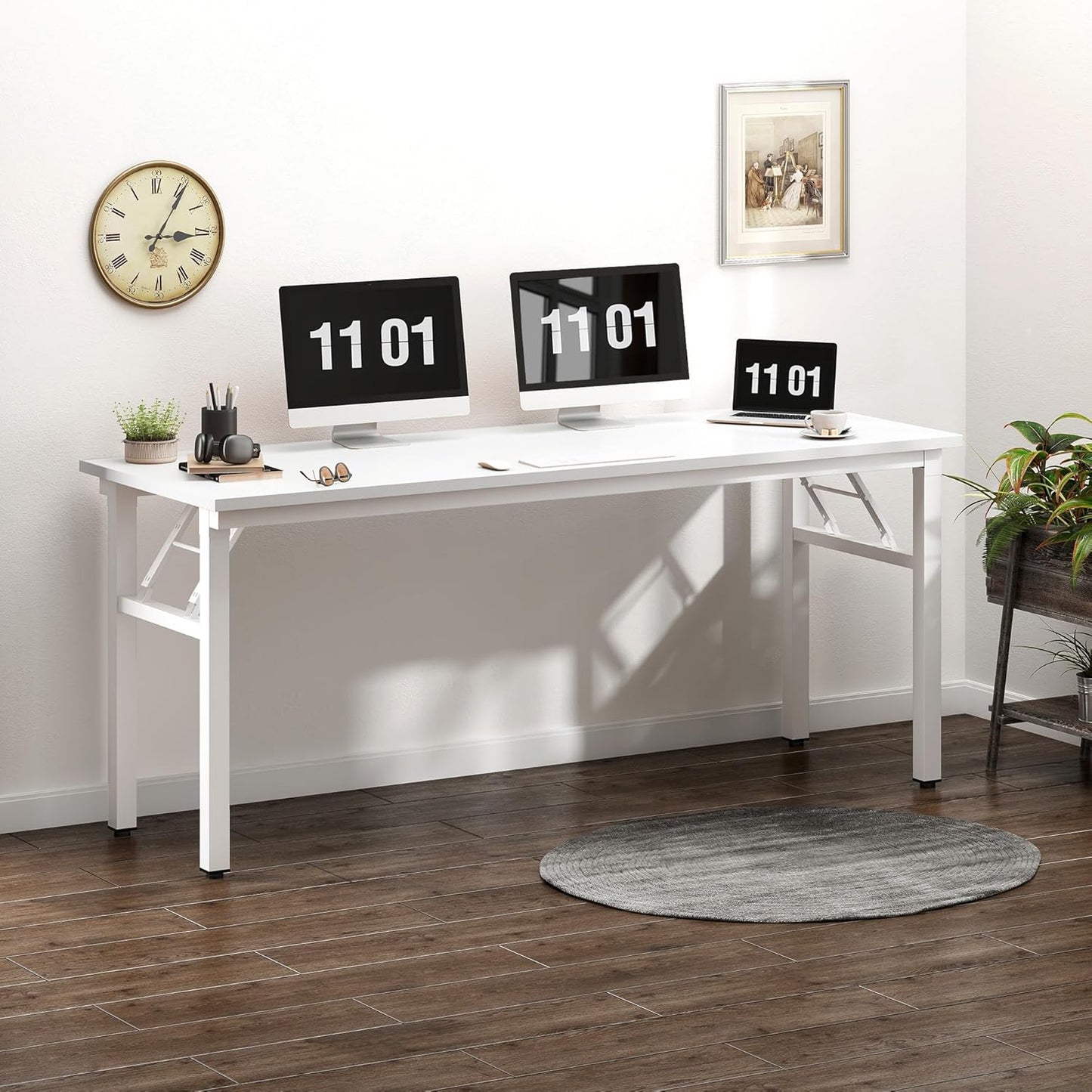 Need Computer Desk Office Desk 62 inches Folding Table with BIFMA Certification Computer Table Workstation, White AC5DW-157