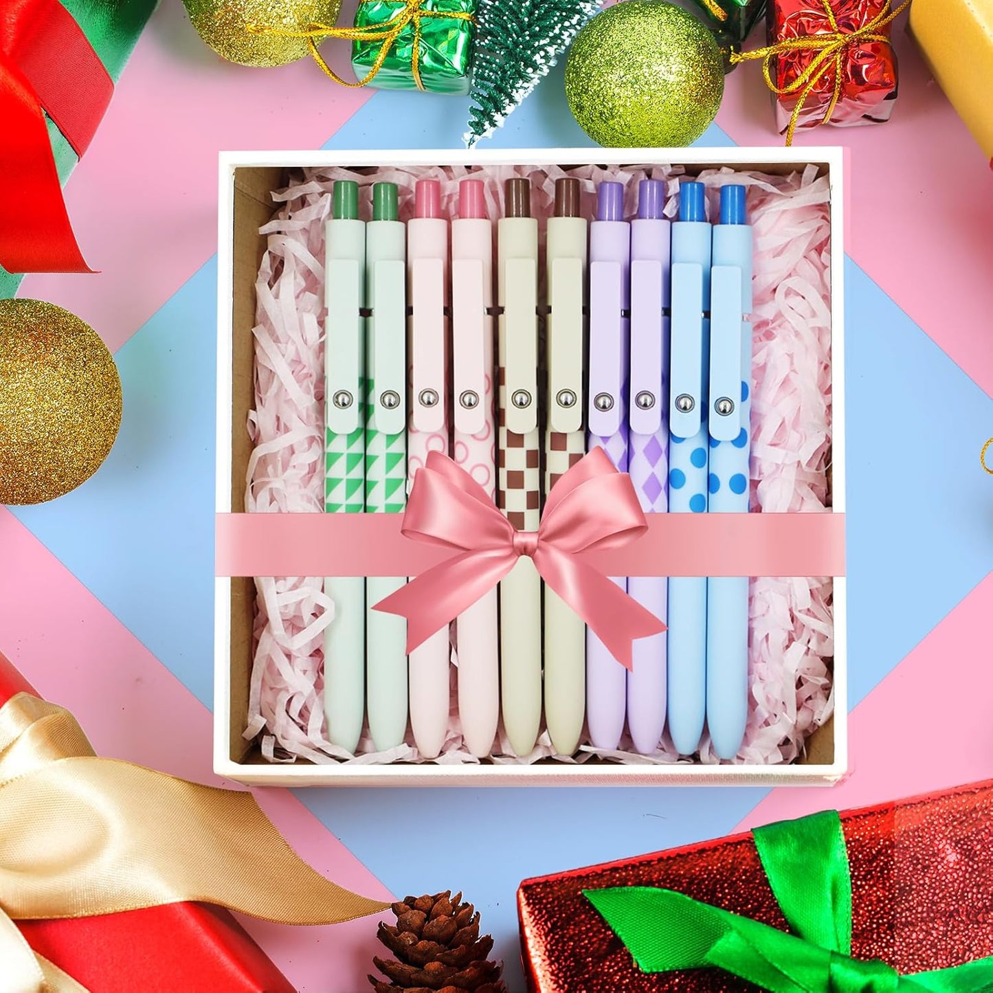 Gel Pens, 5 Pcs Medium Point Smooth Writing Pens Cute Pens for Women, High-End Series 0.7mm Black Ink Pens for Journaling Note Taking, School Office Supplies (5 Pcs Geometric Aurora)