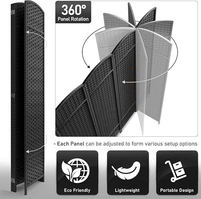 Sorbus 4 Panel Room Divider 6 ft. Tall - Privacy Screen, Extra Wide Double Hinged Panels, Mesh Hand-Woven Design, Partition Room Dividers and Folding Privacy Screens, Wall Divider for Room Separation