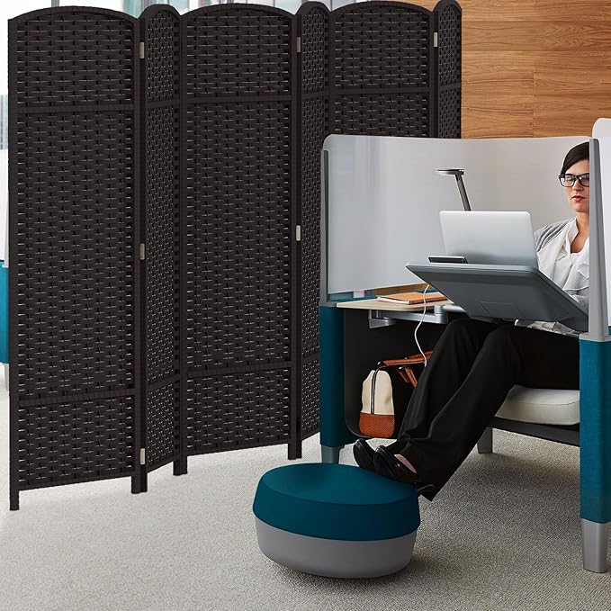 Room Divider 6 Panel Screen 5.6 Ft Tall Partition Room Dividers Brown Privacy Screens Folding Room Separation Free Standing Waterproof Wood Frame Wall Divider
