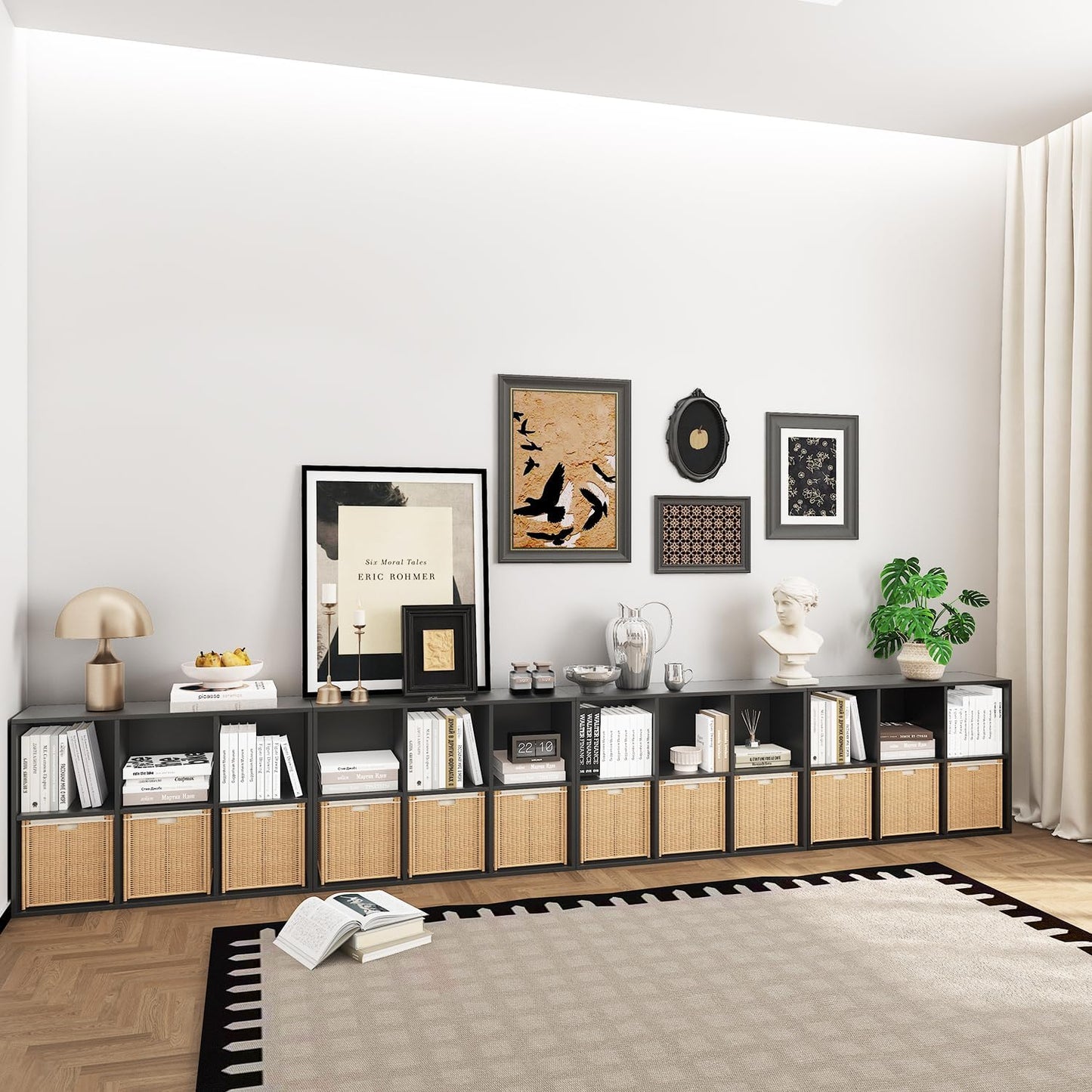 Wooden 6 Cube Storage Organizer with Closed Back Panel,Black Cube Shelf Heavy Duty Cubby Storage Organizer with Compartments for Living,Display Shelf,Bookshelf