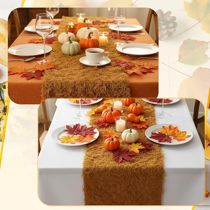 Zeyune 2 Pcs Fake Moss Table Runner for Crafts 12'' x 71'' Artificial Moss Sheet Roll Waterproof Carpet Blanket for Wall Roof Garden Wedding Birthday Party Table Decoration (Yellow)