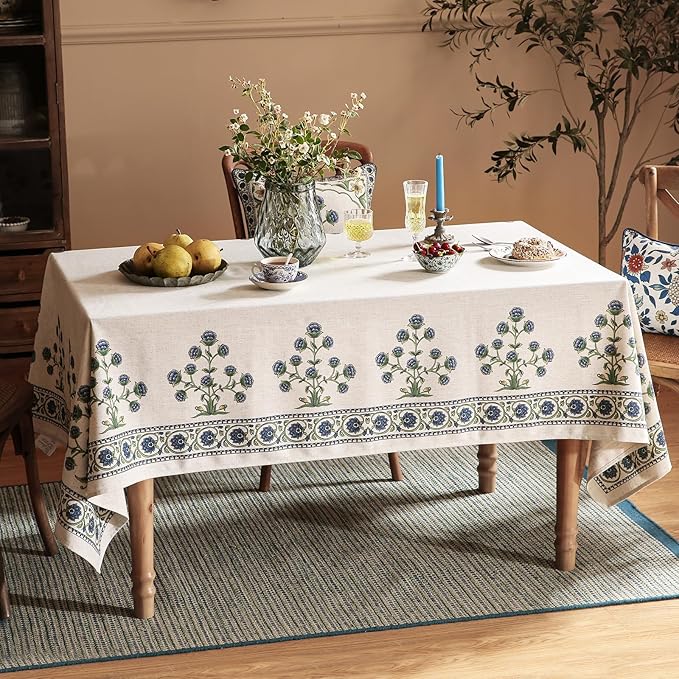patdrea Designer Blue Square Tablecloth Table,Vintage Linen Leaves Floral Pattern Floral Tablecloths,French Table Cover Cloth Fall Decor for Kitchen Dining Christmas,Thanksgiving,67"x67"-Ivar B