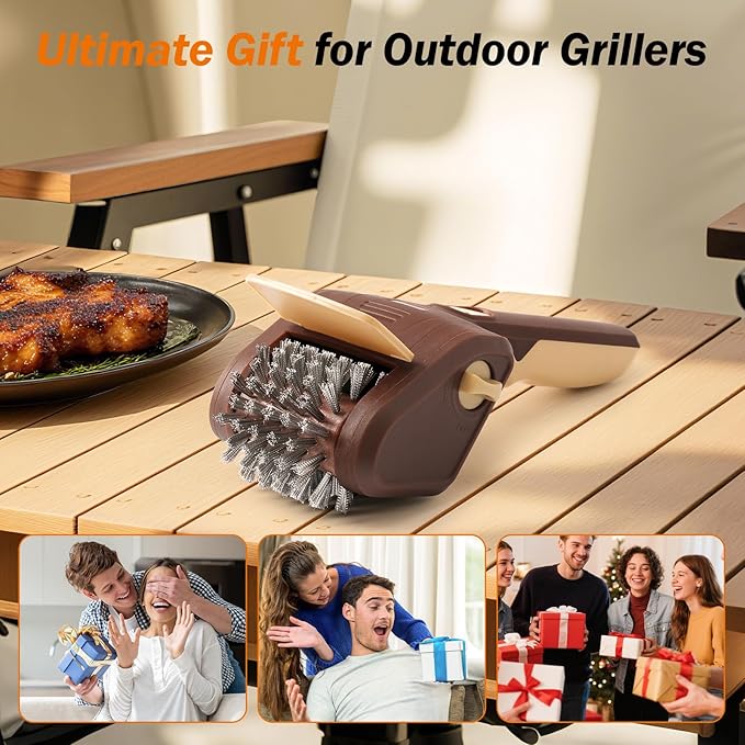 BBQ Grill Brush for Outdoor Grill, Cordless Electric Grill Cleaner, Rechargeable Grill Cleaning Stainless Steel Brush, Grill Scraper, BBQ Accessories Brown