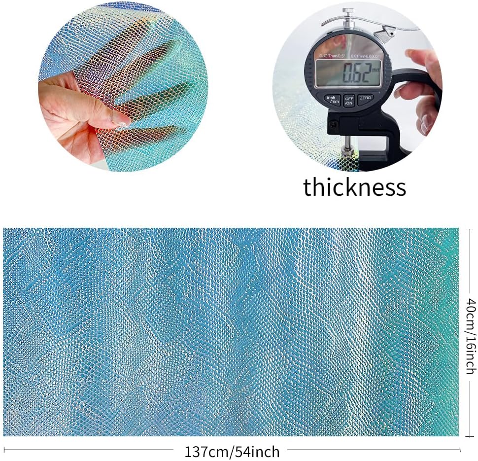 ONEART | Iridescent Transparent Embossed Vinyl Holographic Blue Clear PVC Vinyl Craft Fabric 16"×54" for Sewing DIY Projects-Lizard