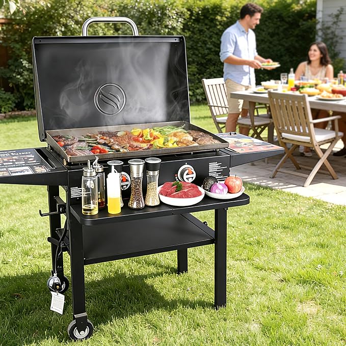 Utheer Upgraded Folding Front Shelf for Blackstone 28 Inch Griddle 1883 2415 2311 2269 1883 2147 1885, Heavy-Duty 29" × 7" Steel Prep Table, 60 lb Load, Space-Saving Fold-Flat Work Surface