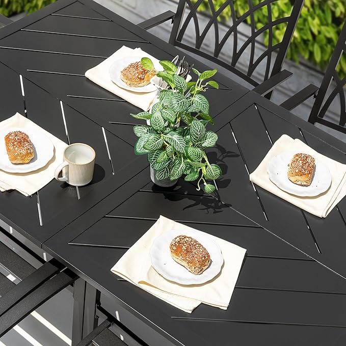 NUU GARDEN 6-Person Outdoor Dining Table, All Weather Patio Table with Umbrella Hole, Backyard Bistro Table, Black, 61x37x29 inches, 150 LBS Load Capacity