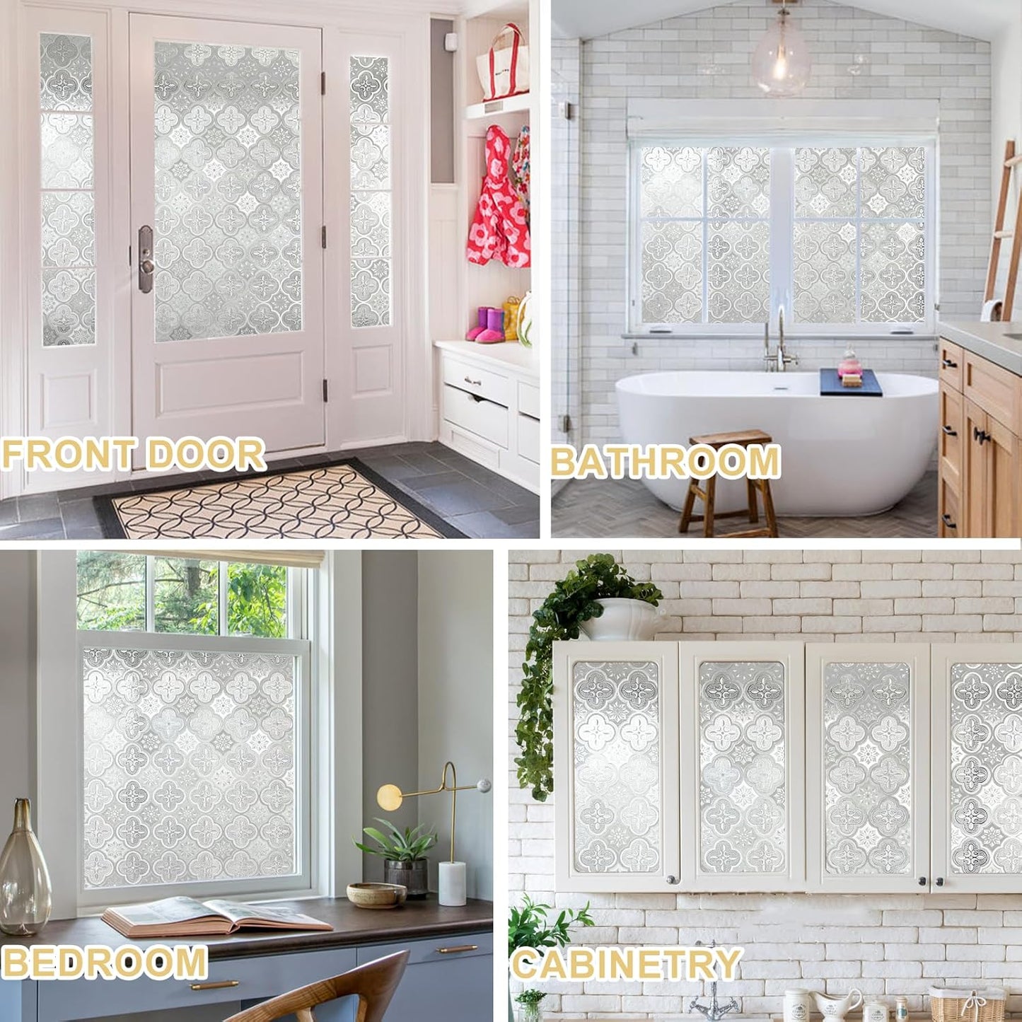 Window Privacy Film Decorative for Front Door, Bathroom Static Cling Stained Glass Sticker Opaque Heat Control UV Blocking Non-Adhesive for Home Windows 35.4 X 78.7 inches