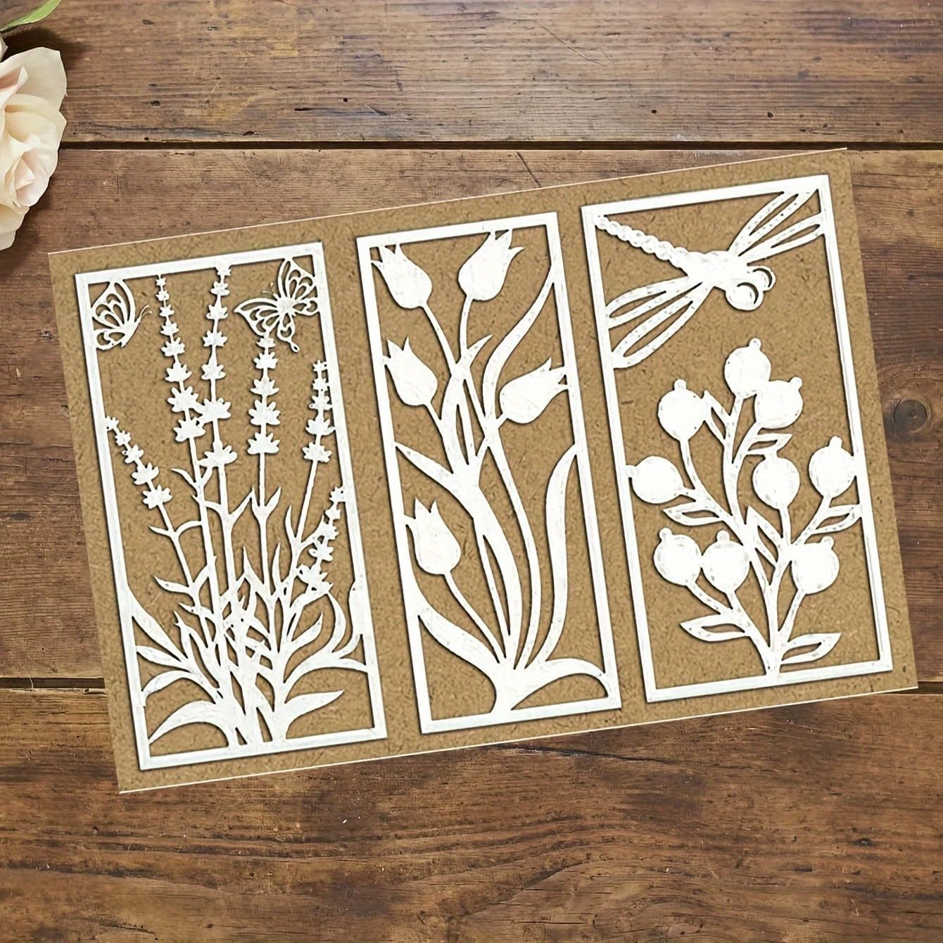 Lapoo Flowers Metal Cutting Die for Scrapbooking - Durable, Cut Stencils for DIY Scrapbook Photo Album Decorative Paper Card, Card Making Supplies, Embossing (3 Pieces Background Flowers 5.9 x 3.9 in)