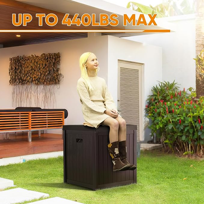 ZYJOYY 51 Gallon Resin Deck Box, Outdoor Storage Box Waterproof for Patio, Garden, Pool, and Deck, Storage Solution for Cushions, Tools, Delivery Packages, Brown