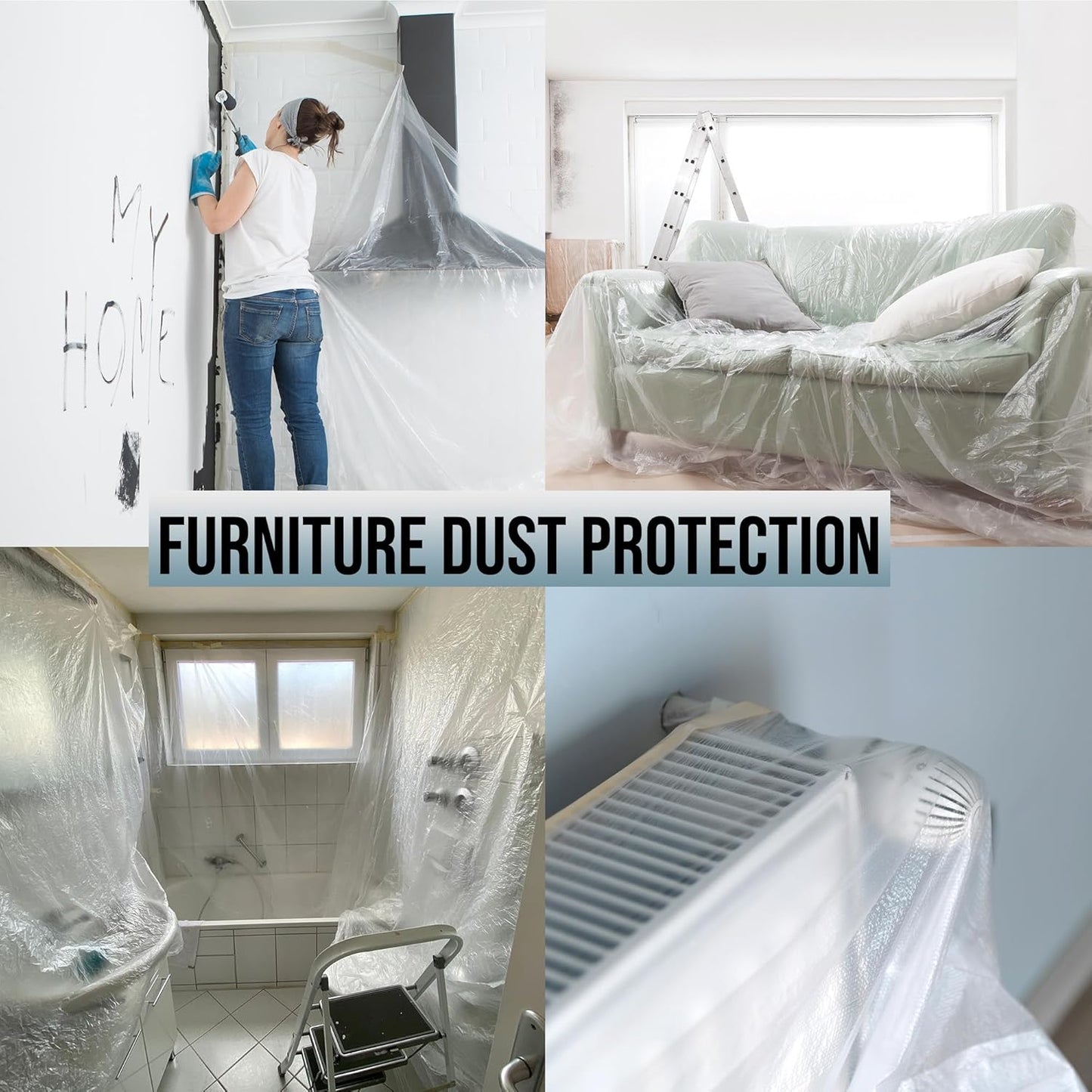 Lichamp Plastic Cover for Painting, Pre-Taped Masking Film, 22 inch x 30 Yard x 3 Rolls (90 Yards Total), Painters Plastic with Tape, Advanced Masking Tape Film