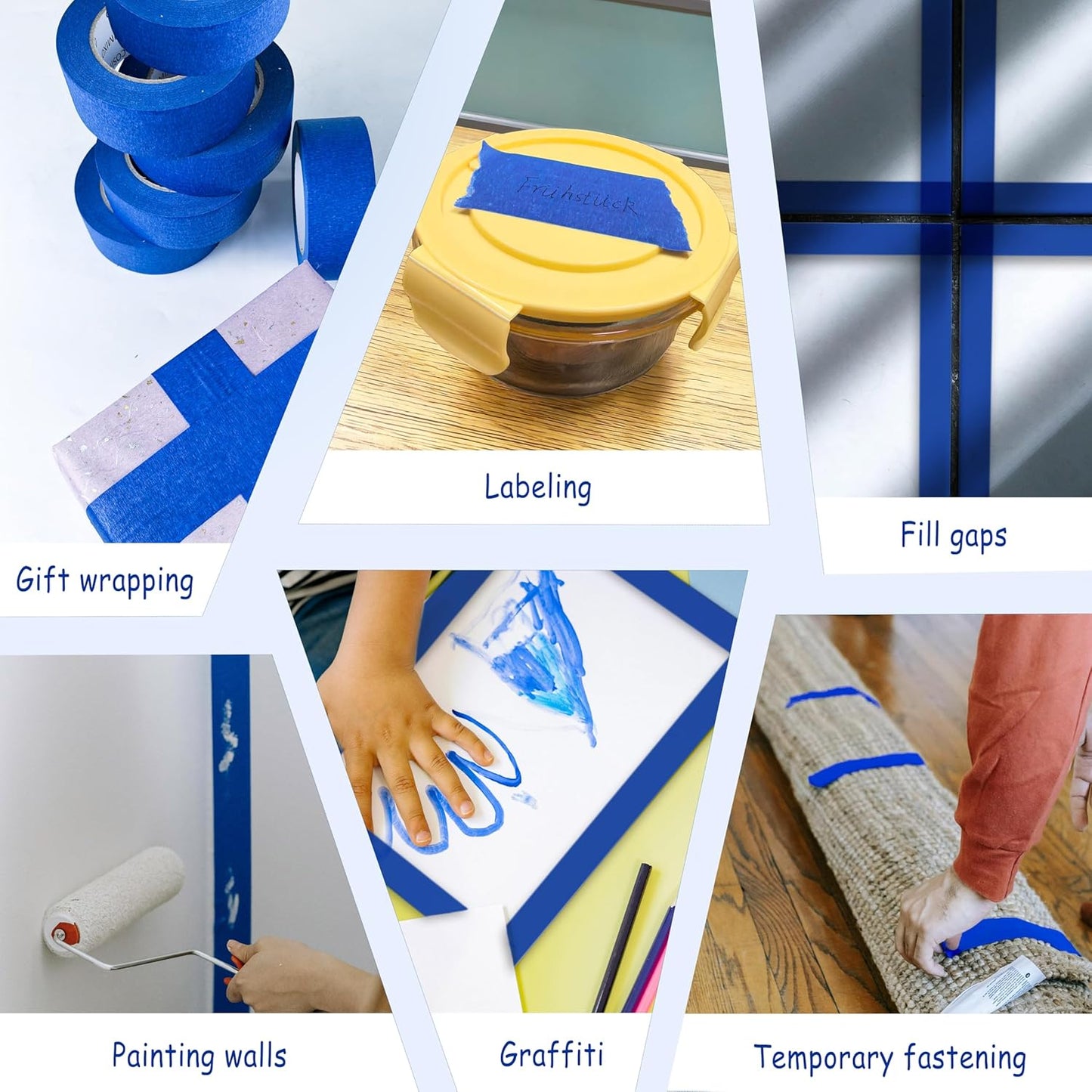 COSIMIXO Blue Painters Tape 1.88 in x 60 Yds, 6 Rolls Pack – Professional Grade Blue Masking Tape for Painting, Protects Surfaces & Residue-Free Removal, Multi-Surface Use on Wall Painting, Labeling