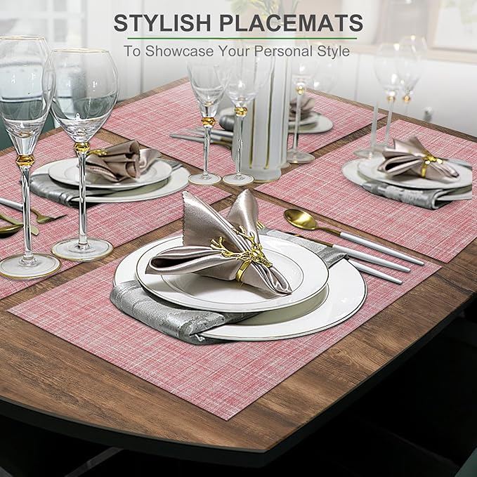 BETEAM Placemats Set of 6, Woven Vinyl Placemat for Dining Table Washable Wipeable Kitchen Place Mats Durable Indoor Outdoor Table Mats
