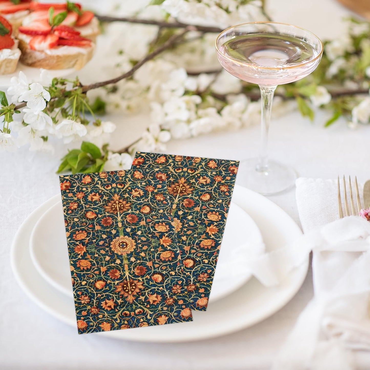 100 Pack William Morris Guest Napkins Vintage Floral Blue Paper Napkins Disposable Paper Hand Towels Dinner Baby Shower Party Supplies Decorative Napkins - 4.3 X 7.8 Inches