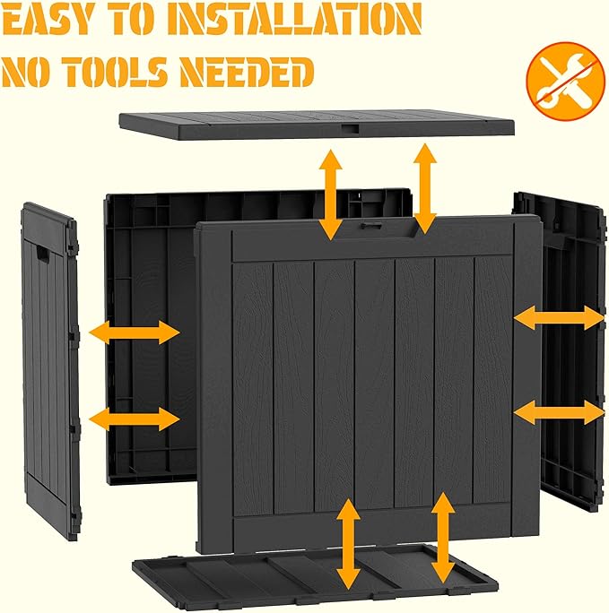NUNU LAB 32 Gallon Outdoor Storage Box Waterproof, Outside Package Delivery Deck Boxes with Lockable Lid, Backyard Storage Bin For Garden Tools, Patio Cushions Accessories, Black