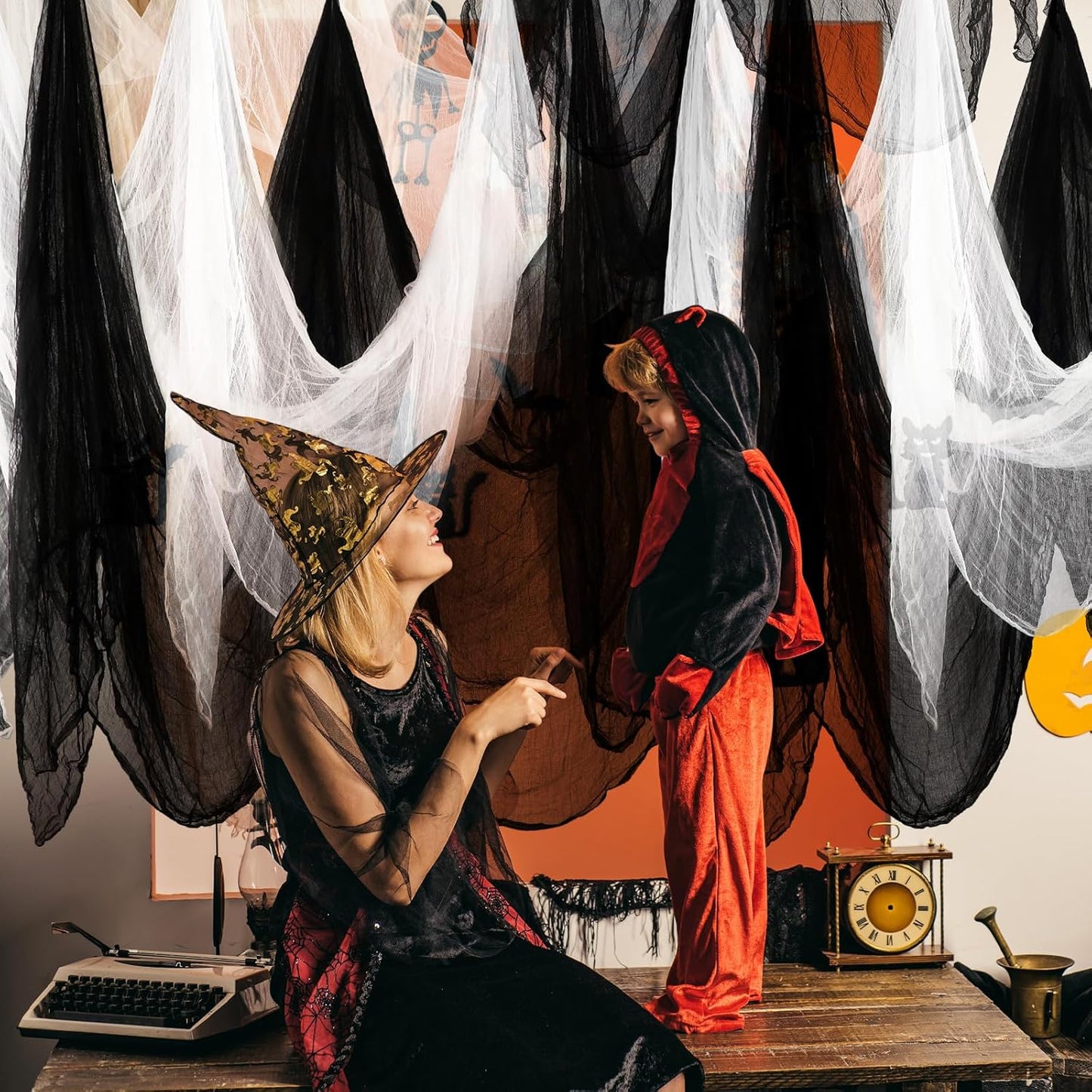 Boao Halloween Cheese cloth 27.56 x 295.28 Inch White Black Cheesecloth Roll for Crafts Large Cotton Muslin Gauze Fabric for Halloween Outdoor & Indoor Spooky Decoration