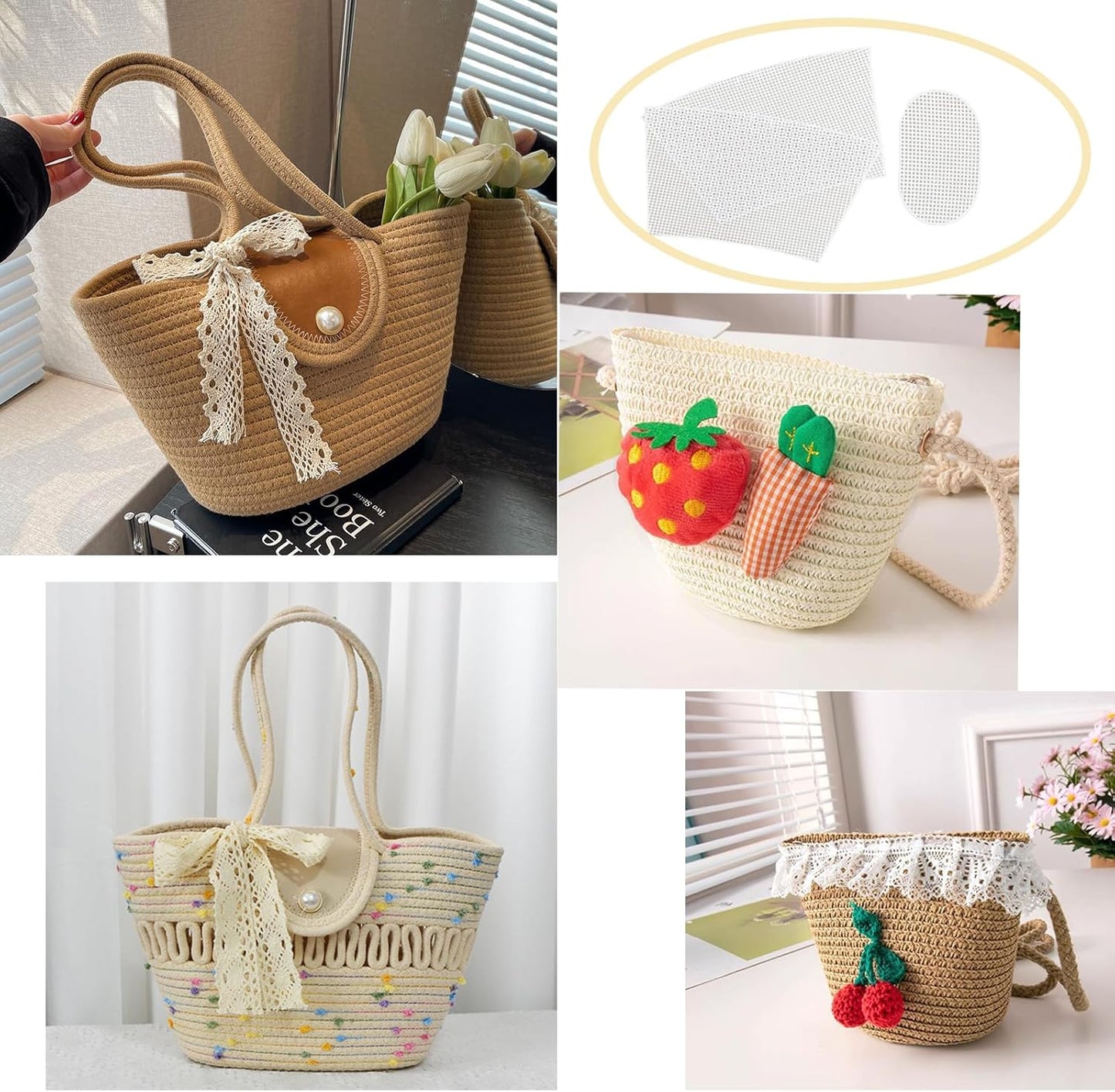 2 Sets Crochet Bag Canvas Sheets, Clear Mesh Plastic Canvas Sheets for Crochet Bucket Bag Making, Embroidery, Acrylic Yarn Crafting Projects (White)