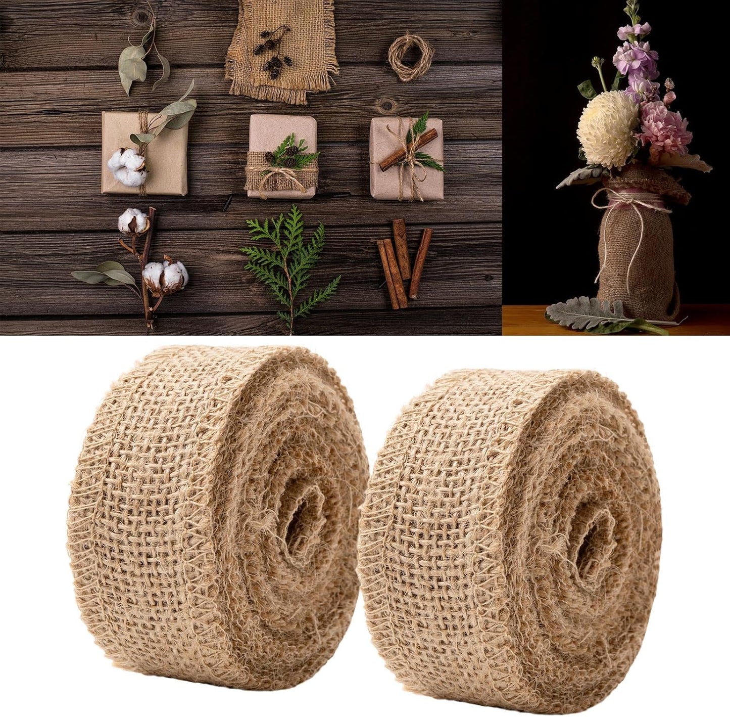 Natural Burlap Fabric Roll 10 Yards - 6 Inch Jute Ribbon for DIY Gift Wrapping, Craft Projects, Wedding, Christmas, Home Decoration (15 cm)